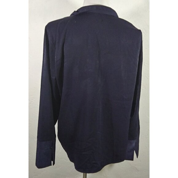 Something Navy Top Large Night Blue Draped Front V Neck Long Sleeve Wrap - Picture 5 of 7